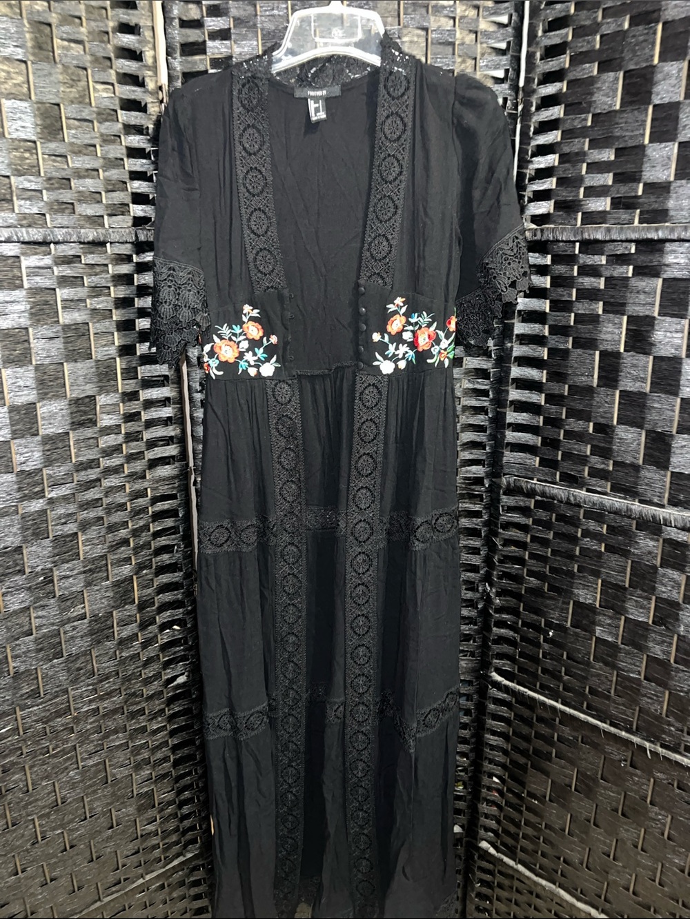 Forever 21 Black Maxi with Multicolor Floral Embroidery button